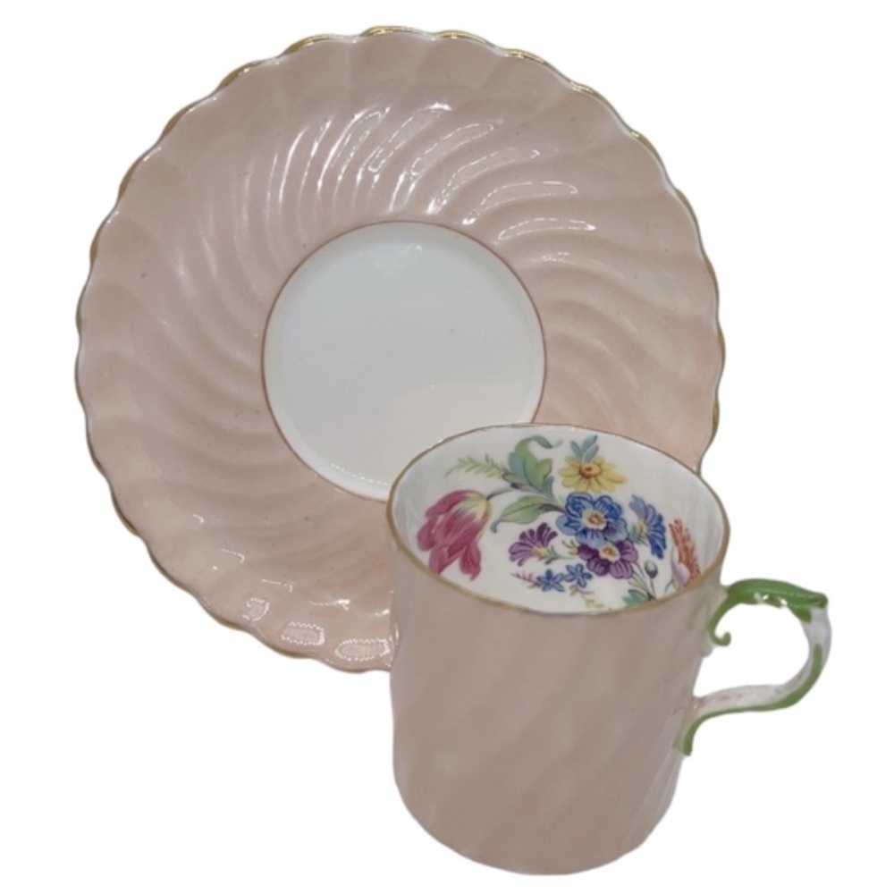 1950’s TEACUP / EXPRESSO CUP AND SAUCER AYNSLEY BONE CHINA PORCELAIN FLORAL PINK